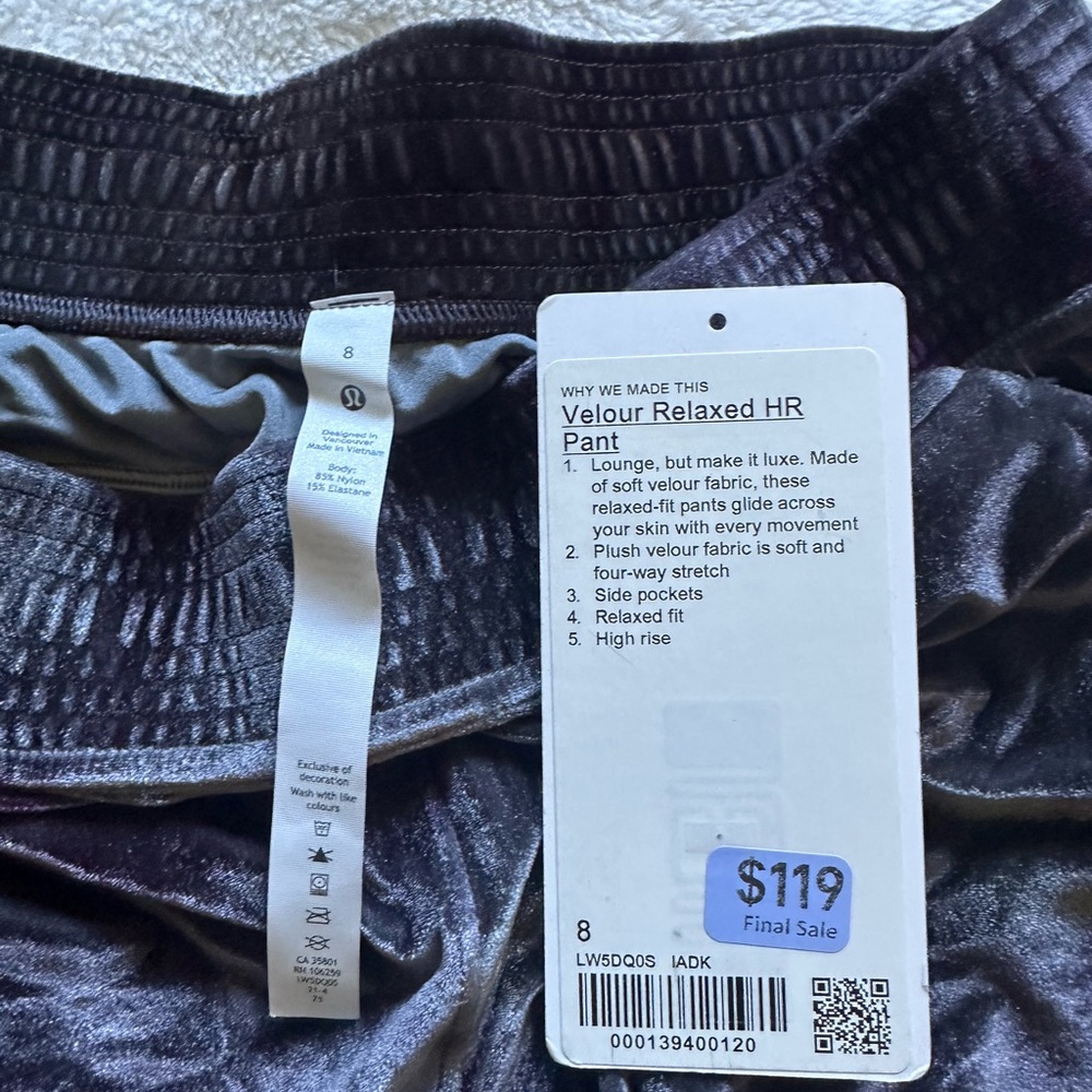 Lululemon Athletica Velour High-Rise Pants in Deep Purple